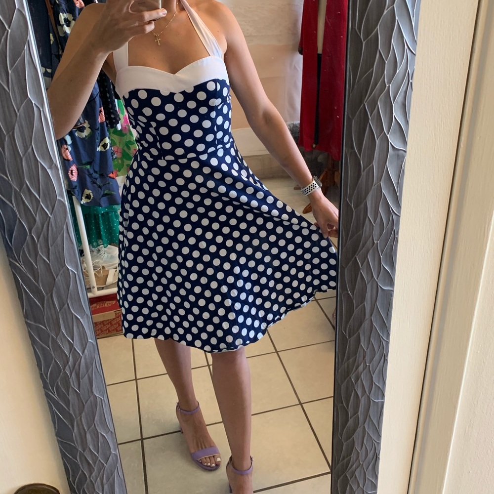 50s style polka dot & flare halter Dress